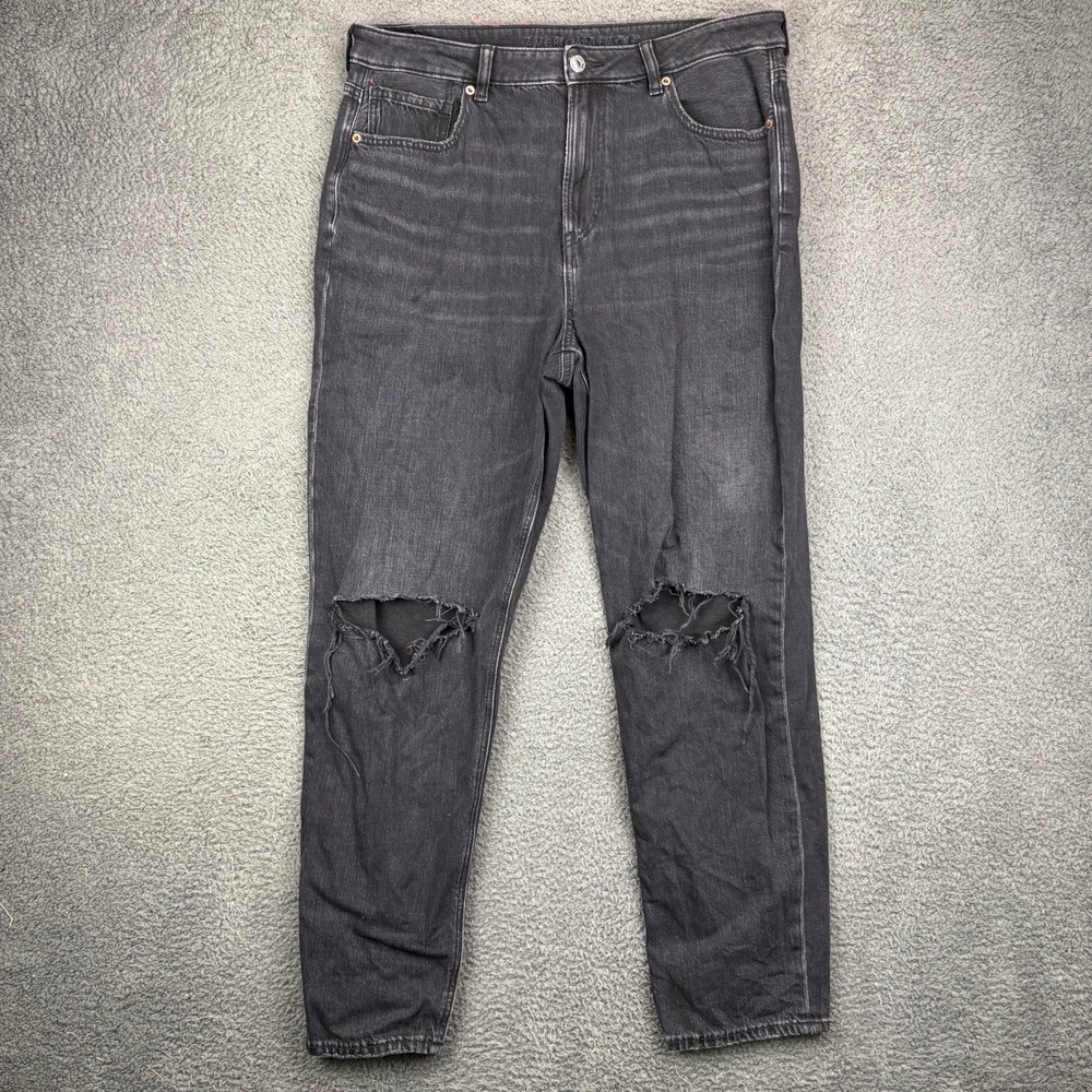 American Eagle Strigid Mom Jean Womens 14 Distressed Faded Black High Rise Denim